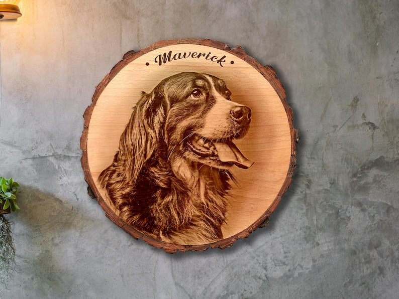 Engraved Wood Pet Memorial Plaque: Custom Dog Cat Photo Keepsake