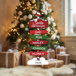 Personalized Santa Stop Here Ornament for Kids, Custom Family Christmas Ornament 2025, Engraved North Pole Sign, Holiday Tree Decoration