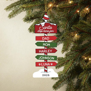 Personalized Santa Stop Here Ornament for Kids, Custom Family Christmas Ornament 2025, Engraved North Pole Sign, Holiday Tree Decoration