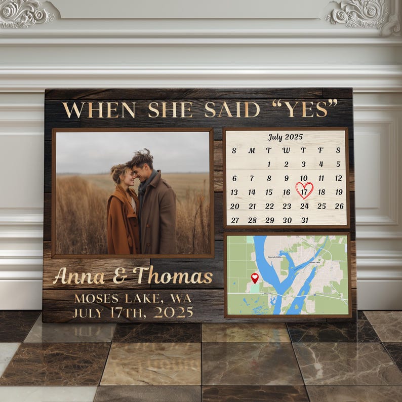 Personalized Engagement Gift Photo Frame Where She Said Yes Gift For Newly Engaged Gifts For Couple Unique Engagement Gift Ideas With Date