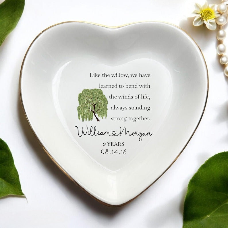 Personalized 9th Anniversary Willow Tree Gift Dish-Wedding Gift-Newlywed Gifts For Couple