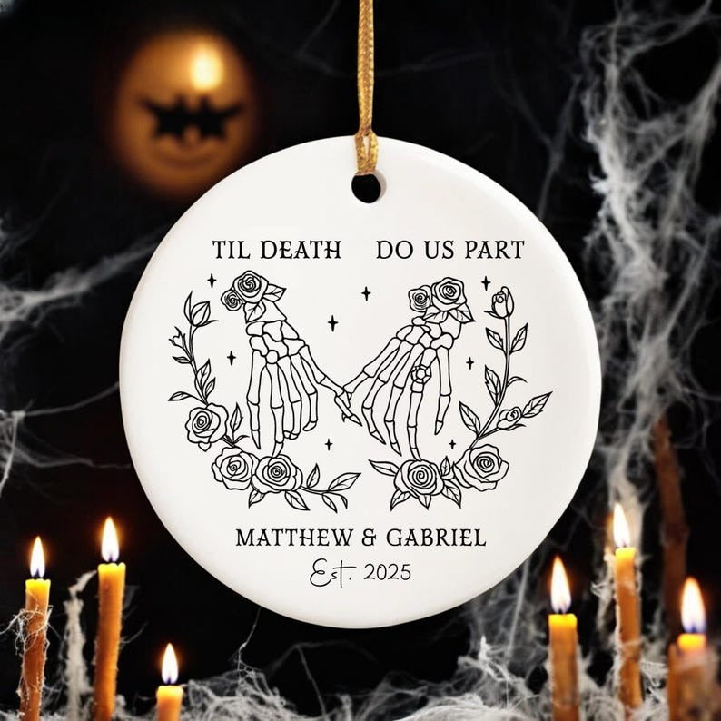 Personalized Skeleton Anniversary Ornament, Til Death Do Us Part, Halloween Ornament, Christmas Gift, Skeleton Couple, Gothic Wedding Gift