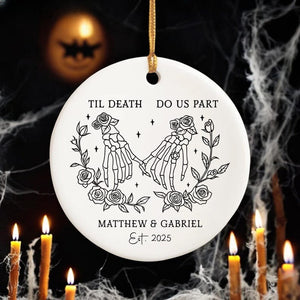 Personalized Skeleton Anniversary Ornament, Til Death Do Us Part, Halloween Ornament, Christmas Gift, Skeleton Couple, Gothic Wedding Gift