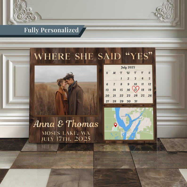 Personalized Engagement Gift Photo Frame Where She Said Yes Gift For Newly Engaged Gifts For Couple Unique Engagement Gift Ideas With Date