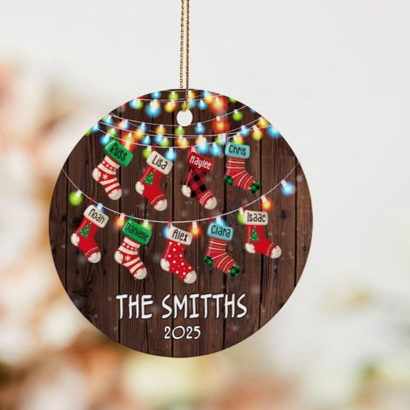 Personalized Family Socks Ornament, Family Stockings Christmas Ornament, Up To 12 Stockings, Family Christmas Gift, Christmas Decor
