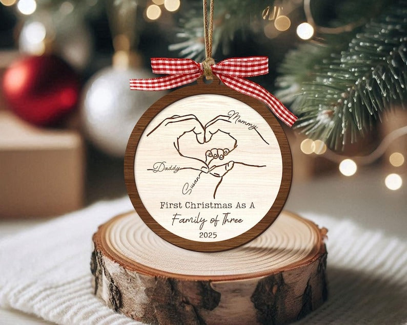 Family Of Three Christmas Ornament, Baby's First Christmas Ornament, Family Christmas Keepsake, New Baby Gift, Xmas Gifts, Newborn Gift