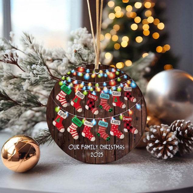 Personalized Family Socks Ornament, Family Stockings Christmas Ornament, Up To 12 Stockings, Family Christmas Gift, Christmas Decor