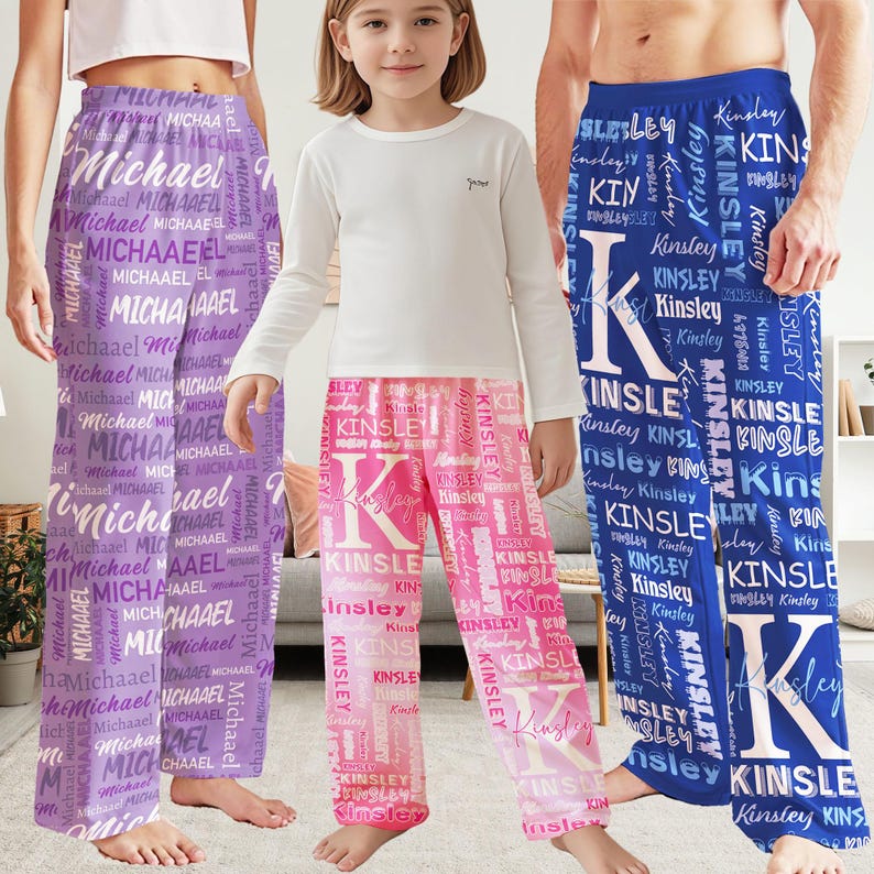 Personalized Pajama Pants: Custom Name Custom Text Lounge Pants Personalized Pajama Pants - Gift for Family, Christmas gift for Mom, Dad, Grandma, Daughters and Sons