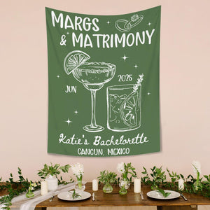 Custom Margs and Matrimony Tapestry, Beach Bachelorette Photo Backdrop, Margaritas Matrimony Bachelorette Party Decor, Bachelorette Banner