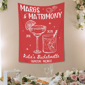 Custom Margs and Matrimony Tapestry, Beach Bachelorette Photo Backdrop, Margaritas Matrimony Bachelorette Party Decor, Bachelorette Banner