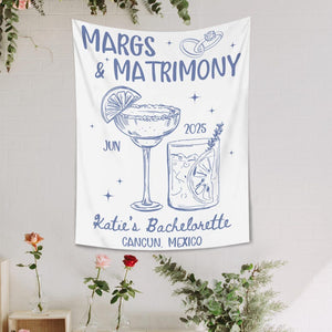Custom Margs and Matrimony Tapestry, Beach Bachelorette Photo Backdrop, Margaritas Matrimony Bachelorette Party Decor, Bachelorette Banner