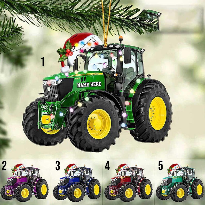Personalized Tractor Christmas Ornament, Tractor Ornament Gift, Tractor Driver Ornament For Dad, Gift For Farmer 2D Flat Ornament