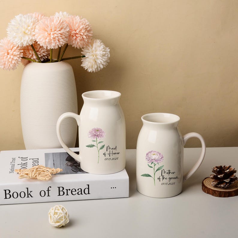 Personalized Mother Of The Groom Flower Vase,Mothers Day Gift For Mom,Wedding Flower Vase,Mother Of The Bride Gift,Birth Flower Ceramic Vase