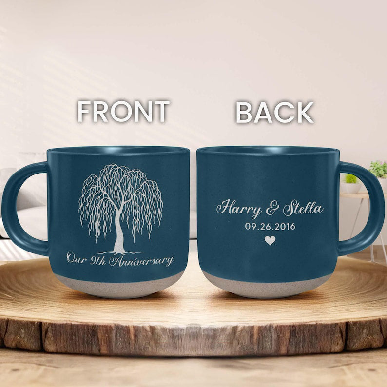 9th Anniversary Willow Pottery Engraved Mug, 9th Anniversary Gift, 9th Anniversary Mug, Anniversary Keepsake For Wife, 9th Anniversary Gift