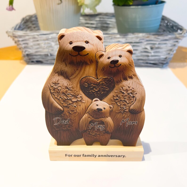 Relief-style bear family, Wooden bear family puzzle, Engagement wedding gift, Custom family gift, baptism gift, Gift for kids, Not really 3D