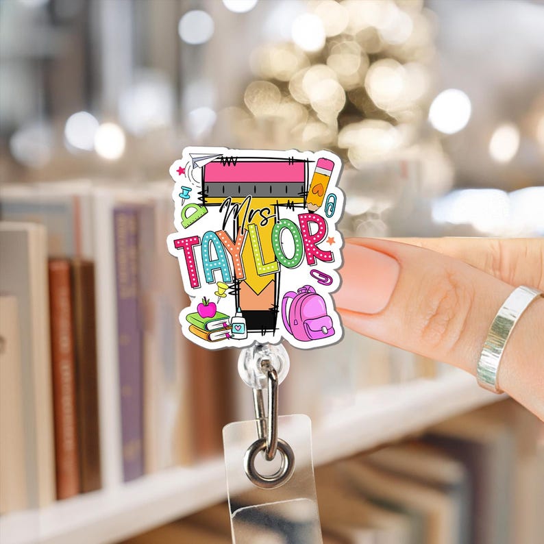 Personalized Teacher Back To School Badge Holder, Floral Teacher ID Badge Holder, Custom Teacher Badge Holder, Retractable Badge Reel