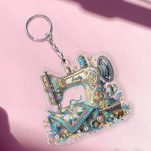 Vintage Sewing Machine Keychain Personalized, Embellished Tailor Key Ring,Gift for Seamstress,Rhinestone Sewing Lover Accessory,Gift For Mom