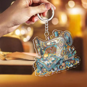 Vintage Sewing Machine Keychain Personalized, Embellished Tailor Key Ring,Gift for Seamstress,Rhinestone Sewing Lover Accessory,Gift For Mom