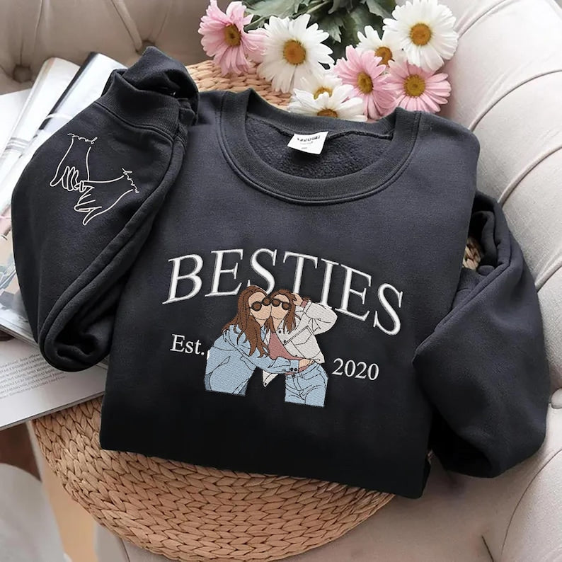 Embroidered Custom Photo Bestie Sweatshirt: BFF Gift Christmas Gift For Best Friend Birthday Gift Sister Gift Bestie Gift