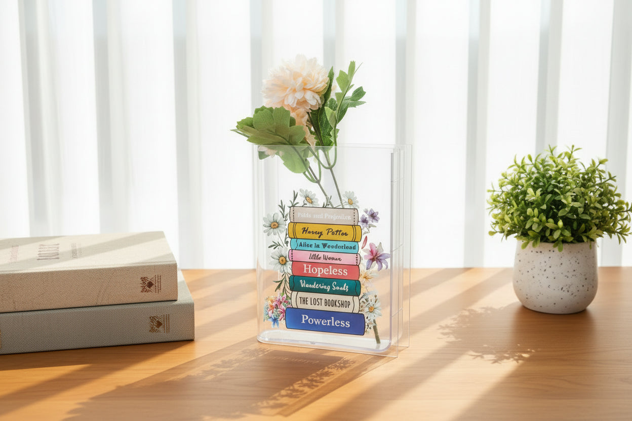 Personalized Acrylic Book Vase, Literary Decor, Gift for Book Lover
