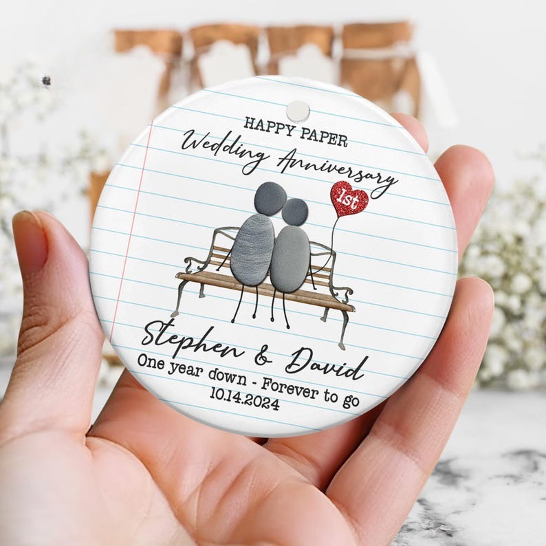 Paper Traditional 1st Wedding Anniversary Ceramic Ornament, First Anniversary Ornament, 1st Anniversary Gift, Paper Wedding Anniversary Gift