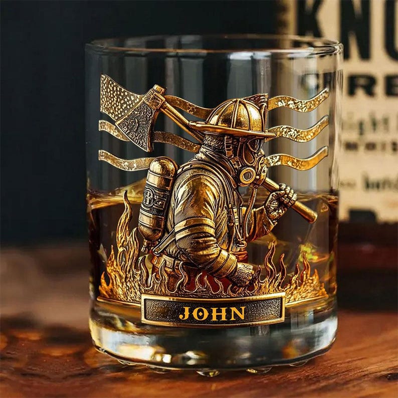 Custom Firefighter Whiskey Glasses, Whiskey Lover Gifts, Firefighter Retirement Gift, Gift for Fire Dept