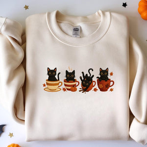 Embroidered Halloween Black Cat Sweatshirt, Pumpkin Fall Sweater, Halloween Shirt, Cute Autumn Spooky Season, Cat Lover Gift, Coffee Lovers il_794xN.7088499939_9i9i.jpg