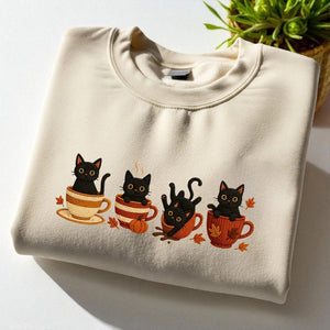 Embroidered Halloween Black Cat Sweatshirt, Pumpkin Fall Sweater, Halloween Shirt, Cute Autumn Spooky Season, Cat Lover Gift, Coffee Lovers il_794xN.7088499963_8frn.jpg