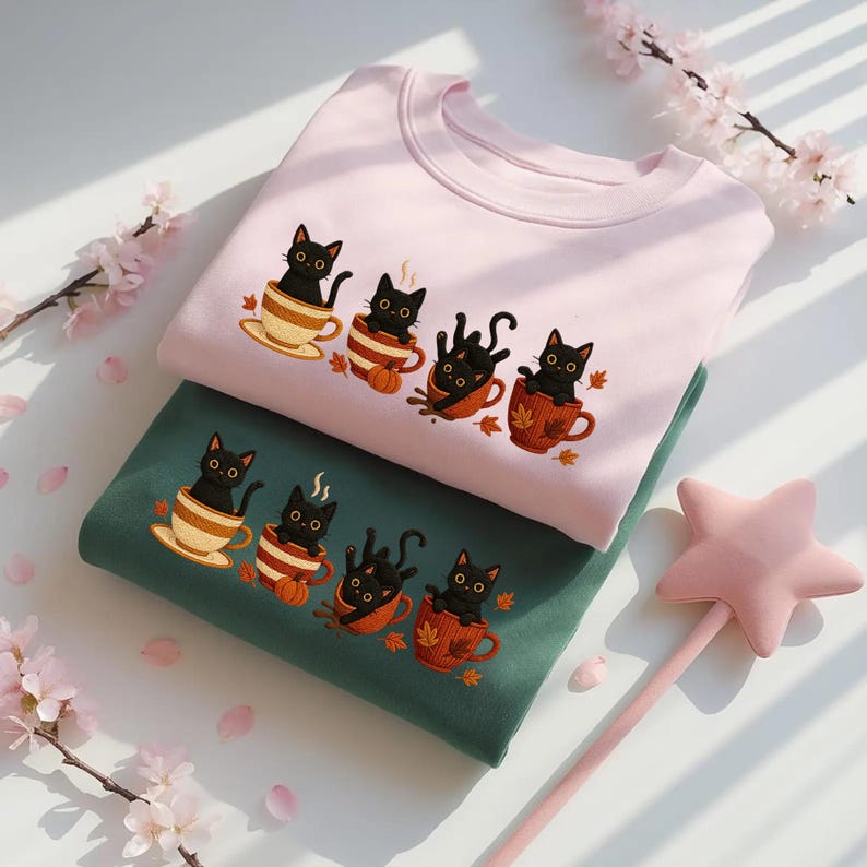 Embroidered Halloween Black Cat Sweatshirt, Pumpkin Fall Sweater, Halloween Shirt, Cute Autumn Spooky Season, Cat Lover Gift, Coffee Lovers il_794xN.7088499983_6033.jpg