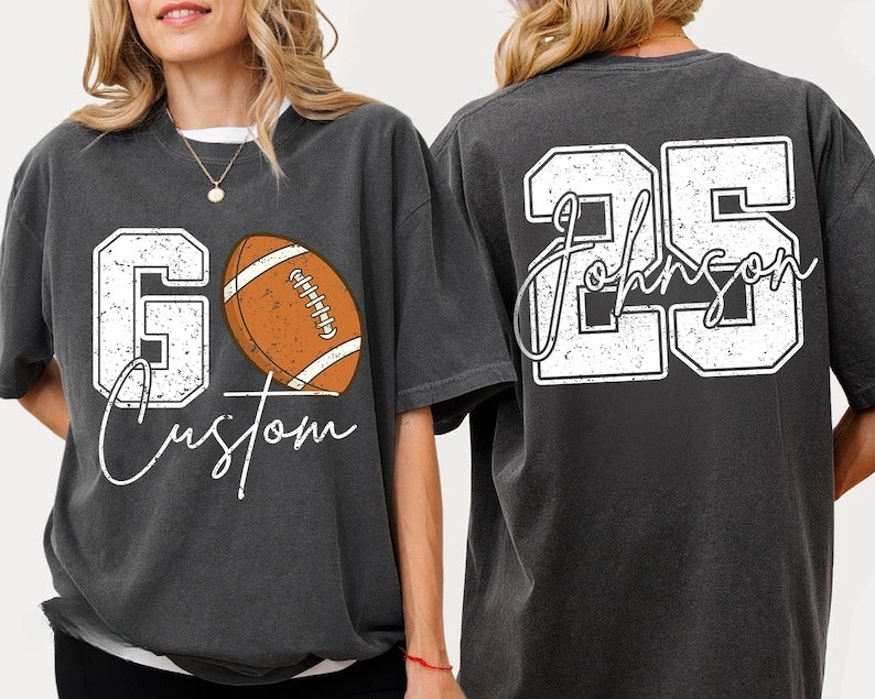 Custom Football Shirt, Football Mom Shirt with Kids Name and Jersey Number, School Spirit Shirt, Football Season Mama Gifts