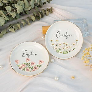 Personalised Birth Flower Trinket Dish,Wedding Bridesmaid Gift,Jewelry Dishes For Women,Engagement Gift,Bridal Shower Gift,Best Friend Gifts