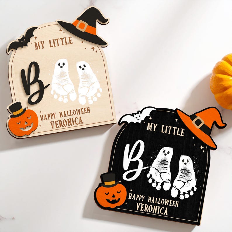 Halloween Baby Footprint Handprint Frame Kit,New Baby Keepsake Gift,Baby First Halloween,Ghost Sign,My Little Boo,Kid Craft,Halloween Decor