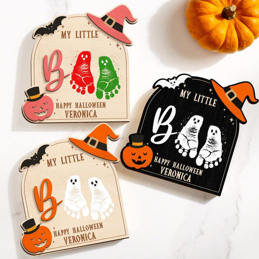 Halloween Baby Footprint Handprint Frame Kit,New Baby Keepsake Gift,Baby First Halloween,Ghost Sign,My Little Boo,Kid Craft,Halloween Decor