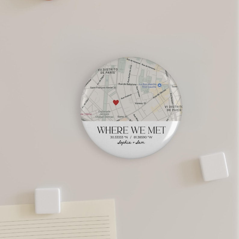 Personalized Our First Date Map Fridge Magnet, Custom Coordinates Magnet, City Map Anniversary Gift, Wedding Map Favor Magnet, Where We Met