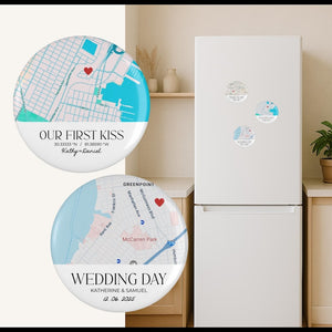 Personalized Our First Date Map Fridge Magnet, Custom Coordinates Magnet, City Map Anniversary Gift, Wedding Map Favor Magnet, Where We Met