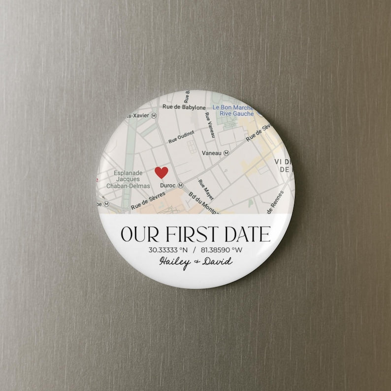 Personalized Our First Date Map Fridge Magnet, Custom Coordinates Magnet, City Map Anniversary Gift, Wedding Map Favor Magnet, Where We Met