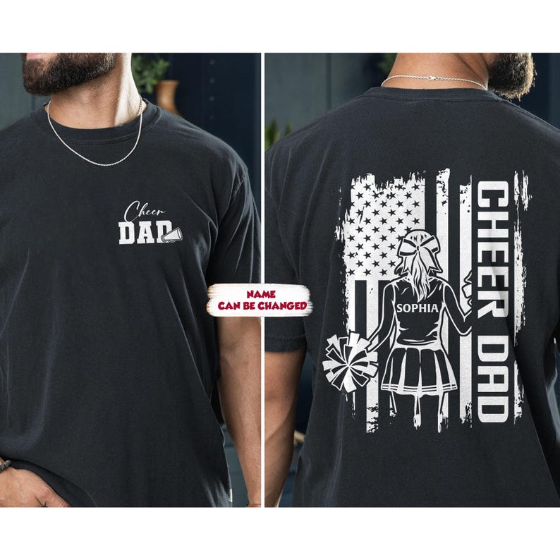 Cheer Dad Shirt, Custom Kids Name Cheer Dad T-Shirt, Cheer Dad Gift, Cheer Gift for Dad, Cheer Shirt for Dad, Sports Dad Tee