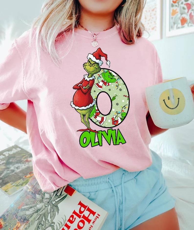 Personalized Grinch Christmas Shirt | Custom Initial & Name Holiday Tee | Matching Family Christmas Shirts | Funny Xmas Grinch Apparel