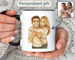 Personalized Anime Style Photo Mug Gift Custom Anime Portrait Coffee Cup Cartoon Drawing Gift for Couple Customizable Art from Picture Text