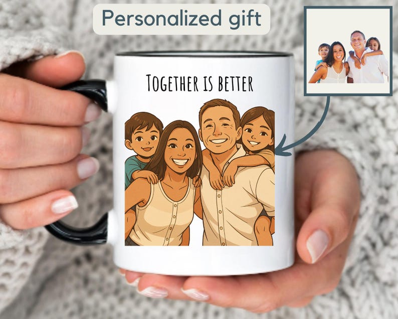 Personalized Anime Style Photo Mug Gift Custom Anime Portrait Coffee Cup Cartoon Drawing Gift for Couple Customizable Art from Picture Text