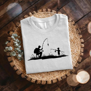 Father Son Fishing Shirt, Matching Daddy and Kid Tee, Father s Day Gift for Dad, Outdoor Silhouette Fishing T-Shirt, Bonding Moment Tee