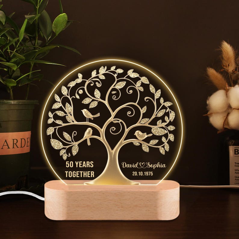 Personalized 50th Anniversary Night Light, Golden Wedding Gift for Couple, Custom LED Keepsake for Husband & Wife, 50 Years Together Decor