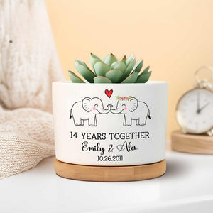 14th Ivory Wedding Anniversary Plant Pot, 14 Years Anniversary, 14th Wedding Anniversary Gifts, Couples Gift, Elephants Pot, Gift for Wife