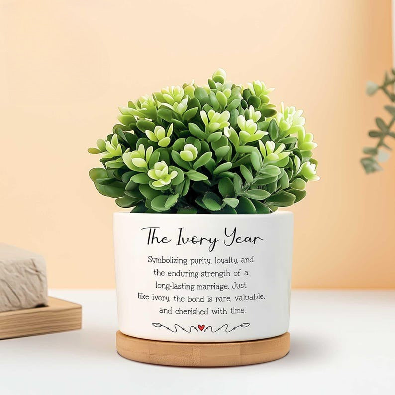 14th Ivory Wedding Anniversary Plant Pot, 14 Years Anniversary, 14th Wedding Anniversary Gifts, Couples Gift, Elephants Pot, Gift for Wife
