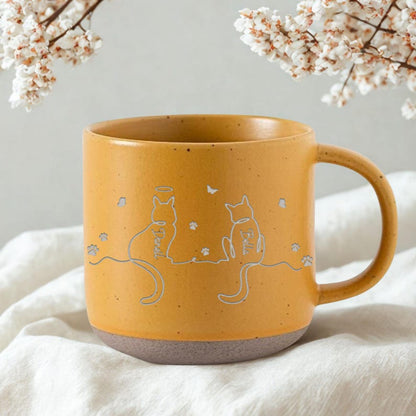 Personalised Cat Pottery Mug, Cat Memorial Gift, Cat Lovers Gift Cute Dog Cat Line Art Gift for Pet Mom/Pet Dad, Custom Cat's Name Mug