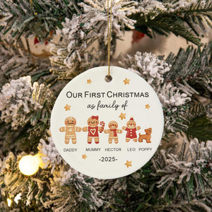 Gingerbread Family Christmas Ornament, Personalised Christmas Tree Bauble, Family First Christmas Keepsake with Pet, First Xmas as Family Of