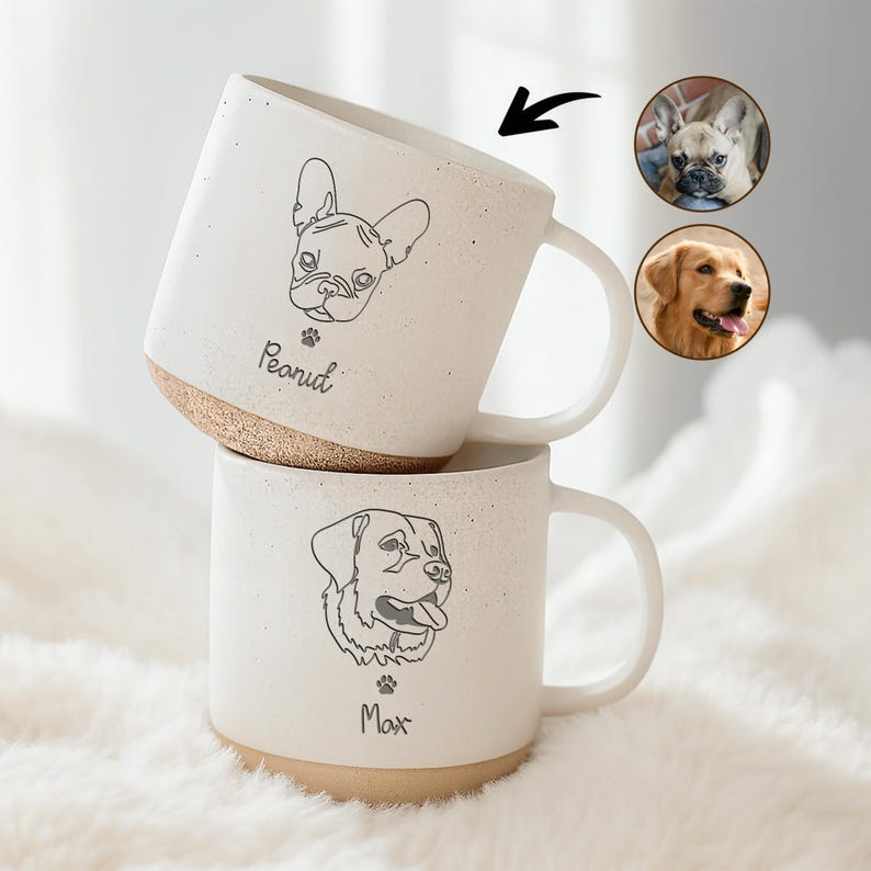 Personalized Dog Photo Engraved Pottery Mug with Name, Custom Dog Mug, Dog Lover Gift, Gift for Dog Mom, Dog Dad, Pet Lovers, Family Gifts
