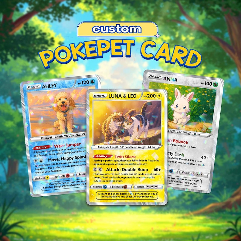 Custom Pet Poke Card with Dog Portrait Photo, Personalized Acrylic Card for Pet, Pokepet Trading Card, Custom Photo & Text Game Card