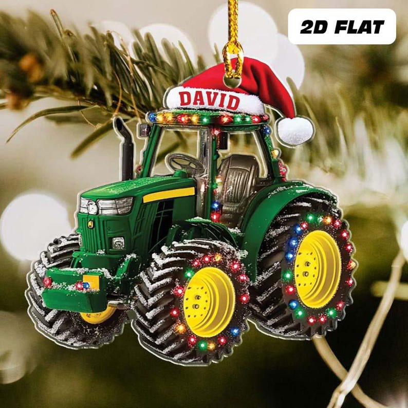 Personalized Tractor Christmas 2d Flat Ornament, Tractor Flat Ornament, Custom Name Tractor Ornament For Tractor Driver, Farmer Christmas