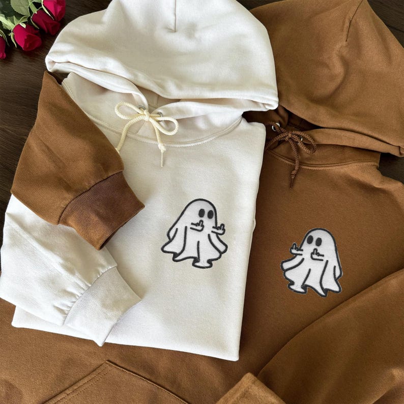 Couple Ghost Halloween Embroidered Sweatshirt, Custom Couple Matching Sweatshirt, Custom Ghost Couple Shirt, Spooky Season, Boyfriend Gifts